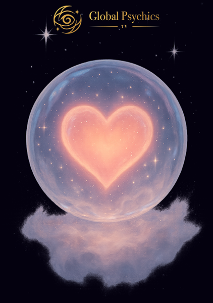 Love Insight Reading - Abstract romantic tarot scene with glowing heart, floating cards, and mystical energy representing a love insight reading