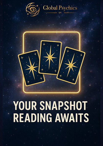 Galaxy background with glowing oracle cards and the text “Your Snapshot Reading Awaits”