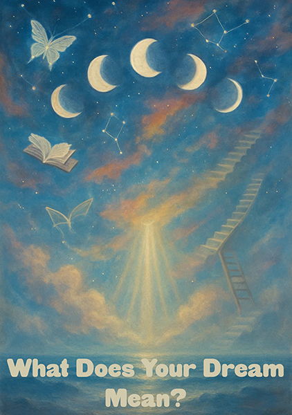 Abstract dreamscape with glowing symbols, portal, and cosmic elements representing a spiritual dream interpretation