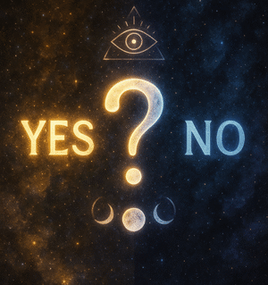 yes or no psychic reading - Mystical abstract image featuring a glowing yes/no symbol, cosmic energy, and spiritual light to represent quick psychic answers