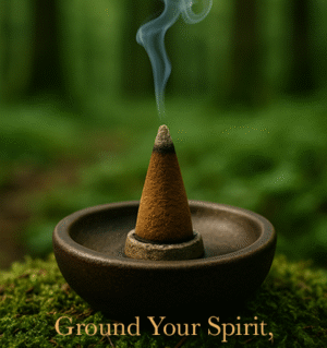 Forest Grounding Incense Cones by HEM Box of Forest Grounding Incense Cones by HEM on a black desk with handwritten notes