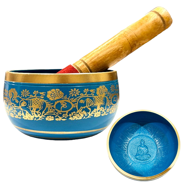 Blue Brass Singing Bowl – Throat Chakra Healing Bowl – 14 cm – Assorted Designs