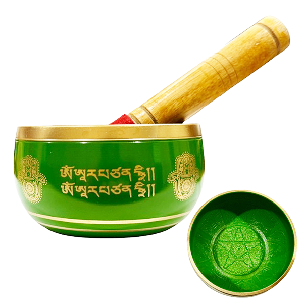 Green Brass Singing Bowl – Heart Chakra Healing Bowl – 14 cm – Assorted Designs