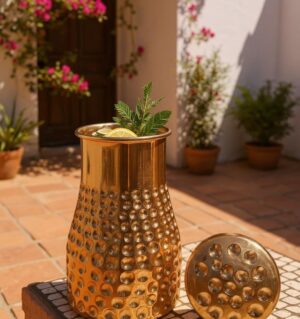 Sugar Pot Style Copper Jug with Lid Used as a Cup – 900ML