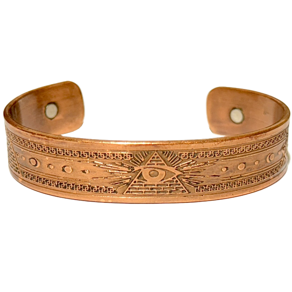 All Seeing Eye Copper Bracelet with Moon Phases and Magnetic Healing