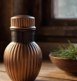 Ribbed Copper Storage Jar with Lid – 20cm Pure Copper Ayurvedic Container