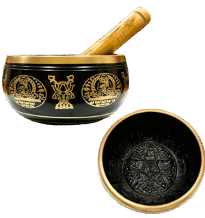 Black Brass Singing Bowl Root Chakra – With Wooden Stick
