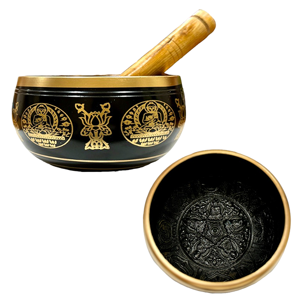 Black Brass Singing Bowl Root Chakra – With Wooden Stick