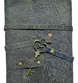 Blue Floral Leather Diary with Rope Tie and Brass Key 13 x 18 cm
