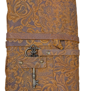 Brown Floral Leather Diary with Rope Tie and Brass Key 13 x 18 cm