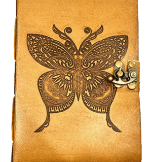Butterfly leather diary with latch closure – 13 x 18 cm