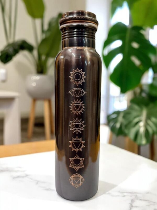 Chakra Copper Water Bottle – 950ML Handcrafted Pure Copper with Seven Chakra Symbols