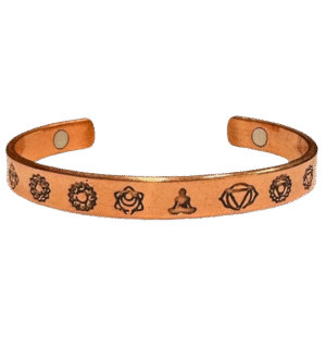 Chakra Copper Healing Bracelet with Etched Symbols and Magnetic Ends
