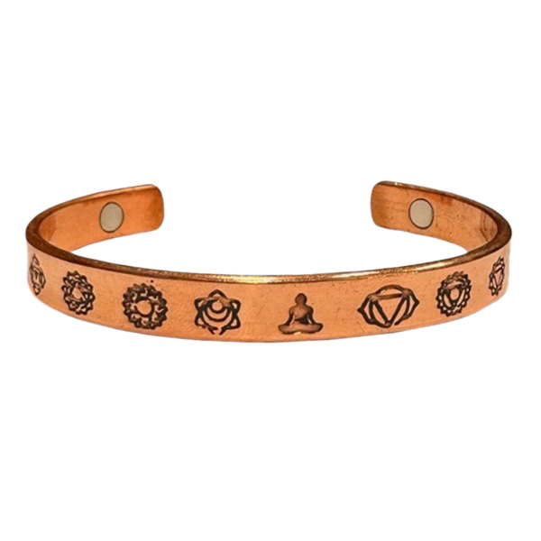 Chakra Copper Healing Bracelet with Etched Symbols and Magnetic Ends