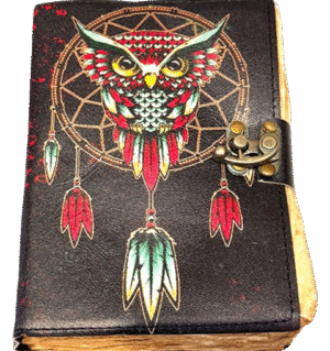 Colorful owl leather diary with dreamcatcher design – 13 x 18 cm