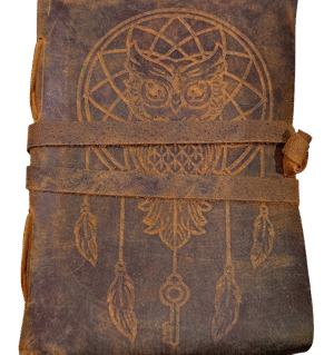 Dreamcatcher with Owl leather diary with rope tie – 13 x 18 cm