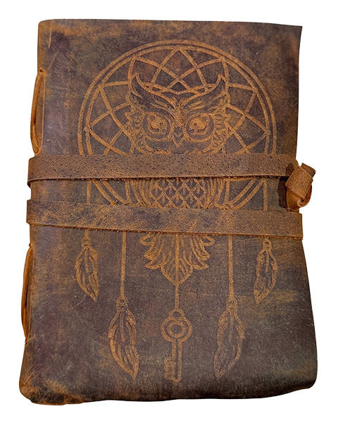 Dreamcatcher with Owl leather diary with rope tie – 13 x 18 cm