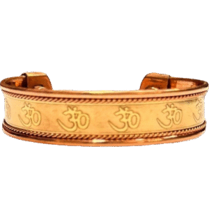 Dual Tone Om Copper Bracelet with Gold Center and Braided Copper Edges