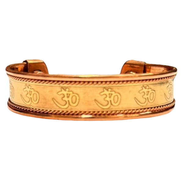 Dual Tone Om Copper Bracelet with Gold Center and Braided Copper Edges