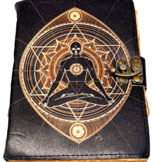 Energy leather diary with sacred geometry design and latch – 13 x 18 cm