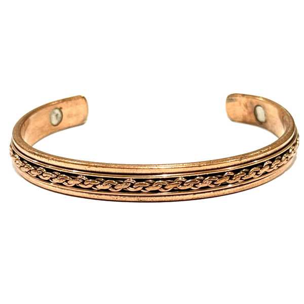 Braided Magnetic Copper Bracelet with dual magnets and intricate chain detailing