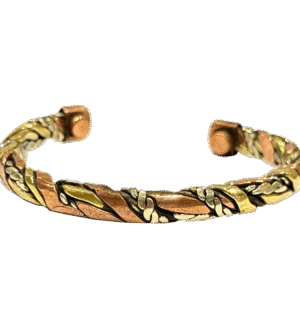 Braided Twist Tri Tone Magnetic Copper Bracelet – Copper cuff with twisted brass and silver-tone strands