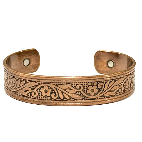 Floral Engraved Magnetic Copper Bracelet for Pain Relief