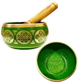 Green Brass Singing Bowl Heart Chakra Healing Bowl – 12 cm with Wooden Stick