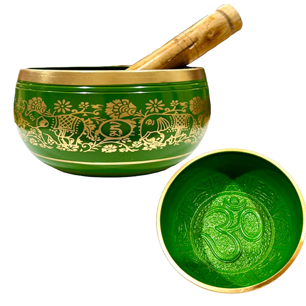 Green Brass Singing Bowl – Heart Chakra – With Wooden Stick