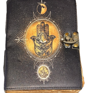Handmade Hamsa Leather Diary with celestial design and latch closure – 13 x 18 cm