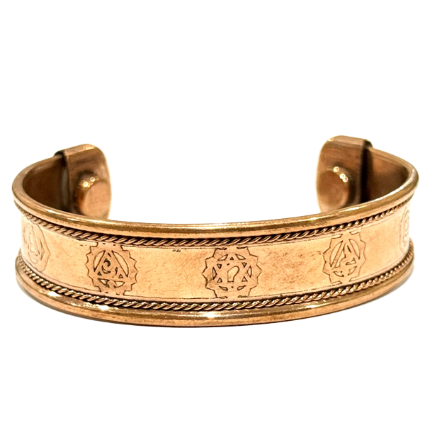 Sacred Geometry Copper Bracelet with Etched Symbols and Magnetic Therapy