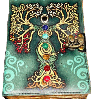 Handmade Mother Nature leather diary - Mother Nature chakra gemstone leather diary with latch closure – 13 x 18 cm