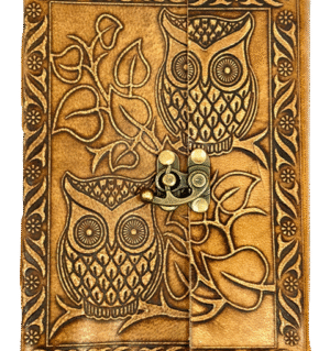 Owl leather diary with latch closure – 13 x 18 cm
