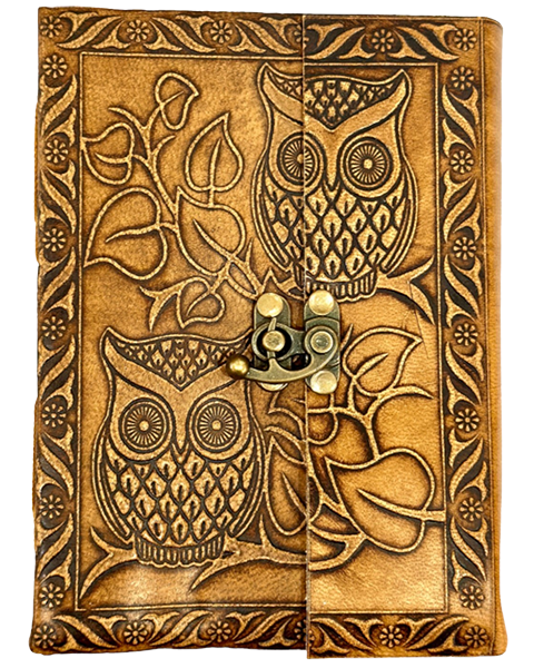 Owl leather diary with latch closure – 13 x 18 cm