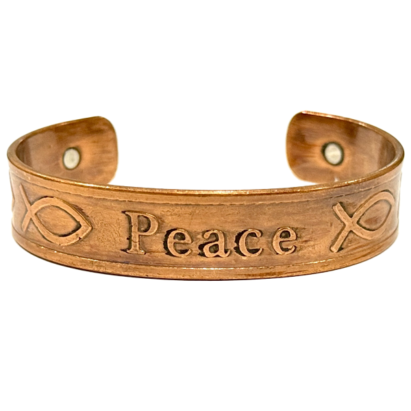 Peace Copper Bracelet with Ichthys Symbols and Magnetic Ends