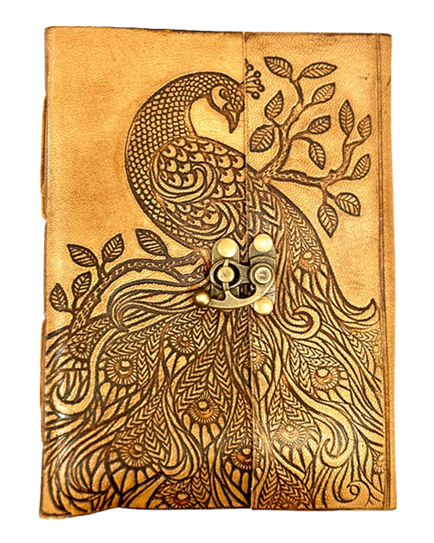 Peacock leather diary with latch closure – 13 x 18 cm
