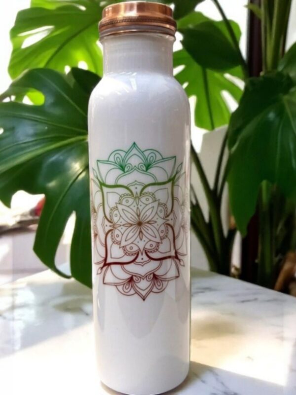 Mandala Printed Copper Water Bottle 950ML Handcrafted Pure Copper
