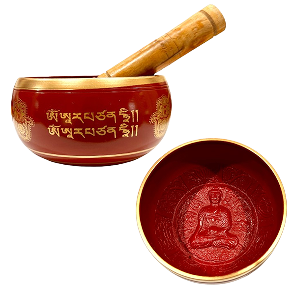 Red Brass Singing Bowl Root Chakra – With Wooden Stick