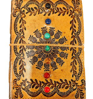 Sunflower chakra Tie-Up Diary, gemstone leather diary – 13 x 18 cm