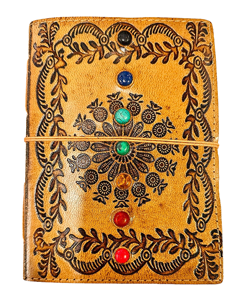 Sunflower chakra Tie-Up Diary, gemstone leather diary – 13 x 18 cm