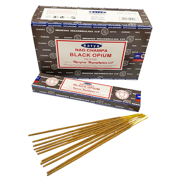 Satya Nag Champa Black Opium Incense Sticks – 15g Hand-Rolled