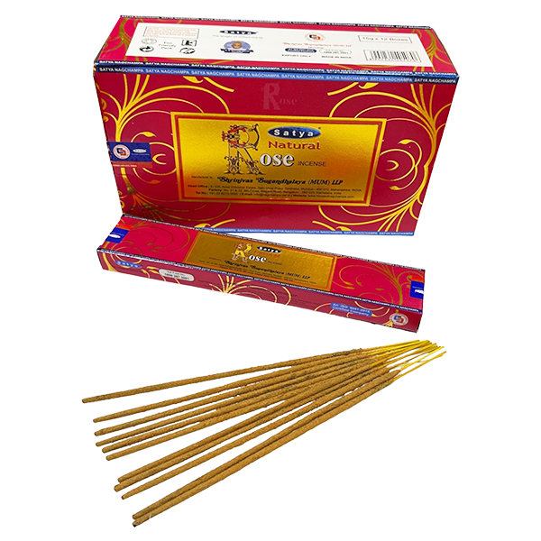 Satya Natural Rose Incense Sticks – 15g Hand-Rolled Image Title: