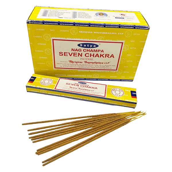 Satya Nag Champa Seven Chakra Incense Sticks – 15g Hand-Rolled