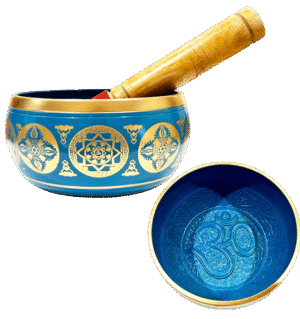 Blue Brass Singing Bowl Throat Chakra – With Wooden Stick