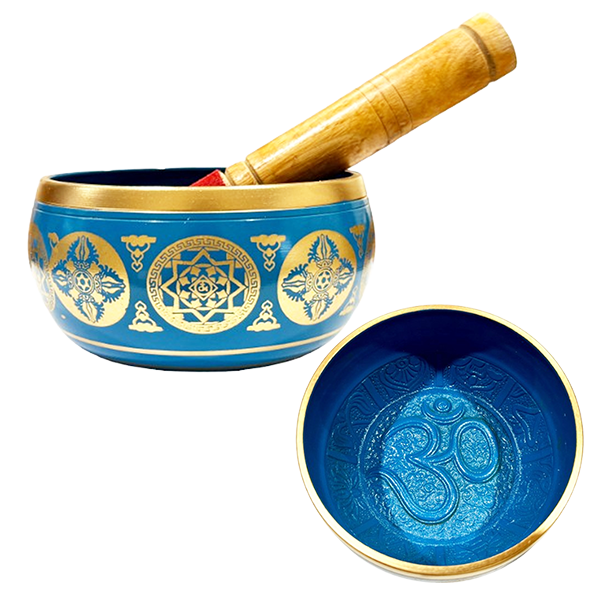 Blue Brass Singing Bowl Throat Chakra – With Wooden Stick