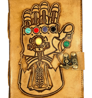 Thanos Gauntlet embossed leather diary with gemstone inlays and latch 13 x 18 cm