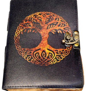 Antique handmade Tree of Life leather Journal -diary with latch and unlined paper 13 x 18 cm
