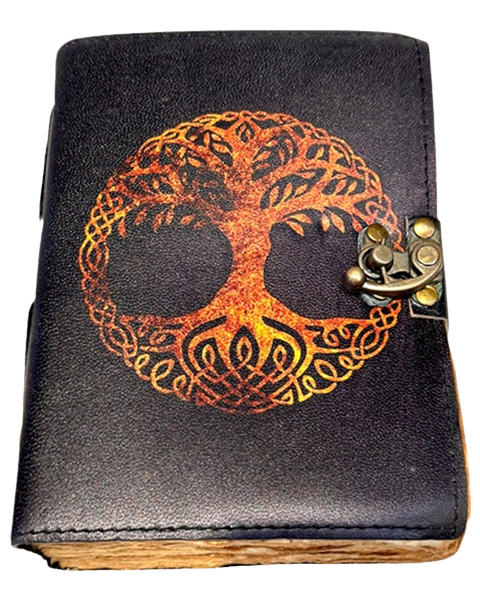 Antique handmade Tree of Life leather Journal -diary with latch and unlined paper 13 x 18 cm