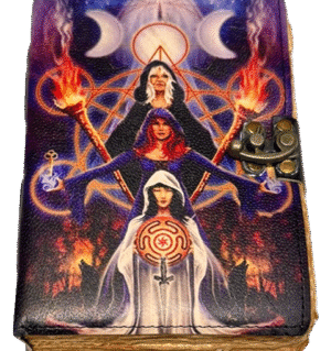 Triple Goddess Leather Diary with latch closure – 13 x 18 cm