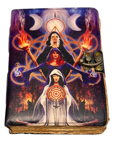 Triple Goddess Leather Diary with latch closure – 13 x 18 cm